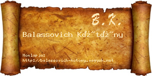 Balassovich Kötöny névjegykártya
